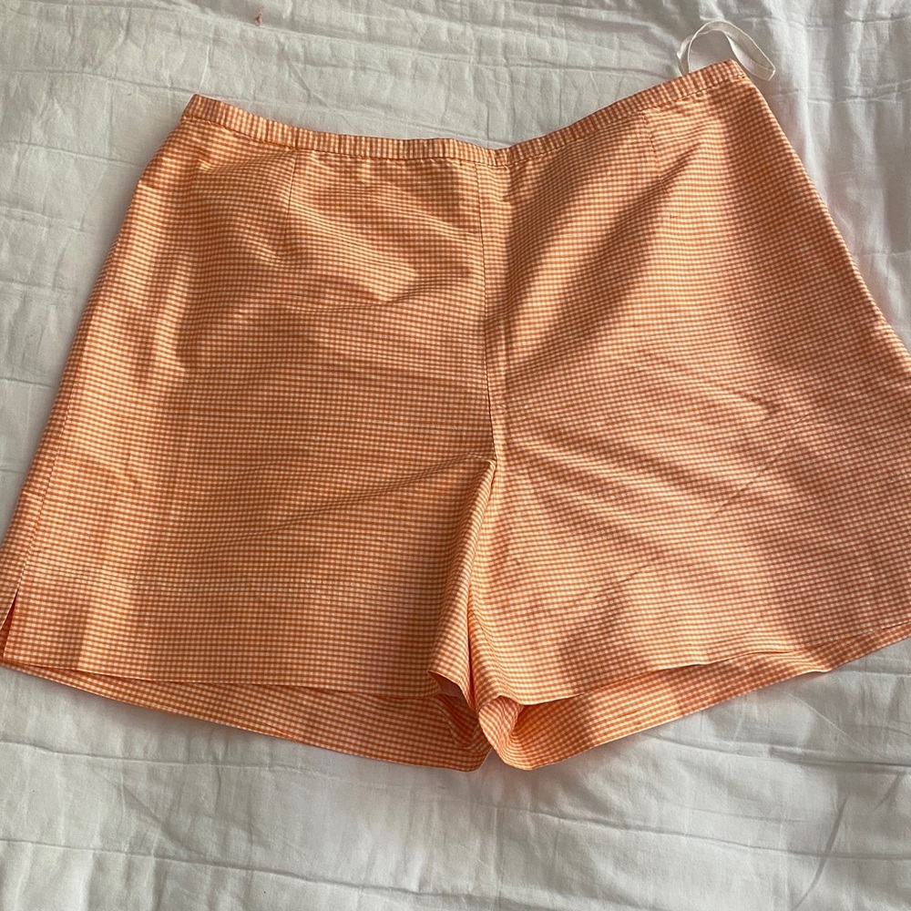 Womens Orange Gingham Silk Short